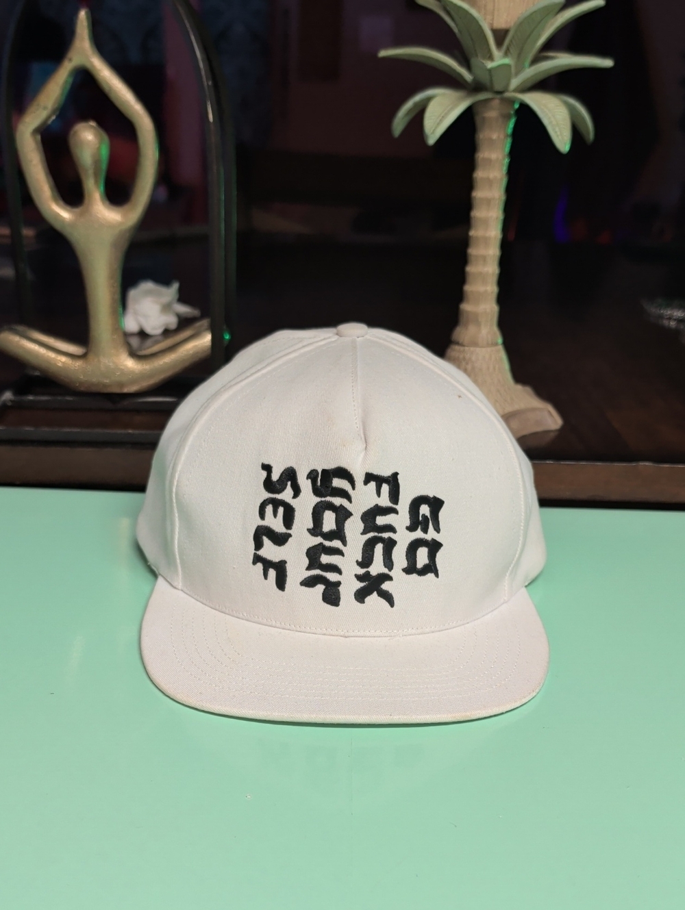 Supreme White Cap with Black Vertical Graphic